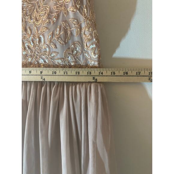 Adrianna Papell Sequin Embroidered Tulle Midi Dress Nude Beige Size 8 Formal - Picture 8 of 11